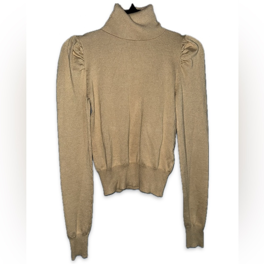 Forever 21 high Neck Sweater with Puff Shoulder Sleeve in Camel Brown SZ Small
